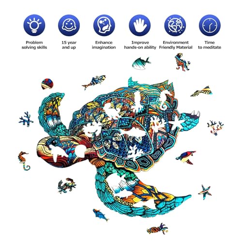 Image of MONKEYTAIL Whimsy Wooden Jigsaw Puzzle for Adults & Kids - Laser-Cut Pieces, 3D Puzzle Box as Birthday Gift for Boys & Girls - Brain Teaser, Home Decor & Family Game (TRTE, Size: Medium)