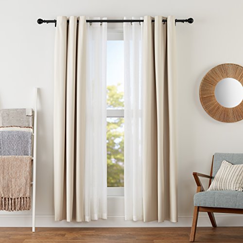 AmazonBasics 1" Extendable Round Finials Set Double Curtain Rod, 36" to 72", Black