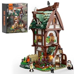 Funwhole Medieval Apothecary Shop Lighting Building-Bricks Set – Compatible with Standard Bricks Medieval Series Collectible Display House 1470 Pcs for Adults and Teen