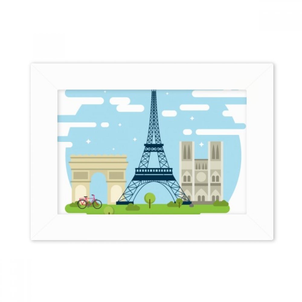 Cadre photo Tour Eiffel blanc avec illustration artistique multicolore de bureau