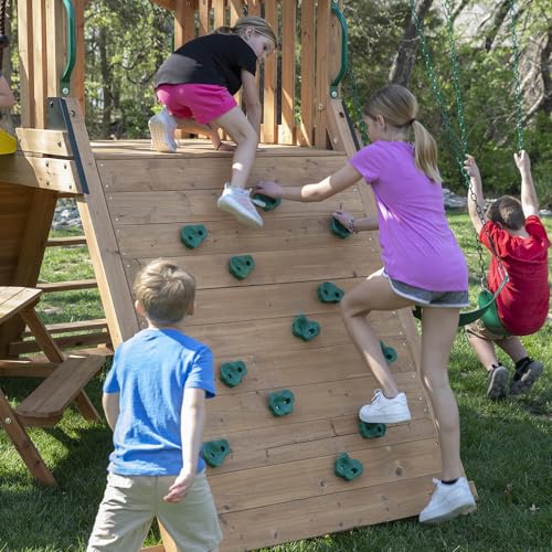 Backyard Discovery Endeavor II Cedar Wood Swing Set with Wave Slide, Play Deck, Double Rock Wall, Picnic Table, Climbing Wall, Belt Swings, Web Swing, Toy Telescope, Step Ladder, Outdoor Playset - image 5