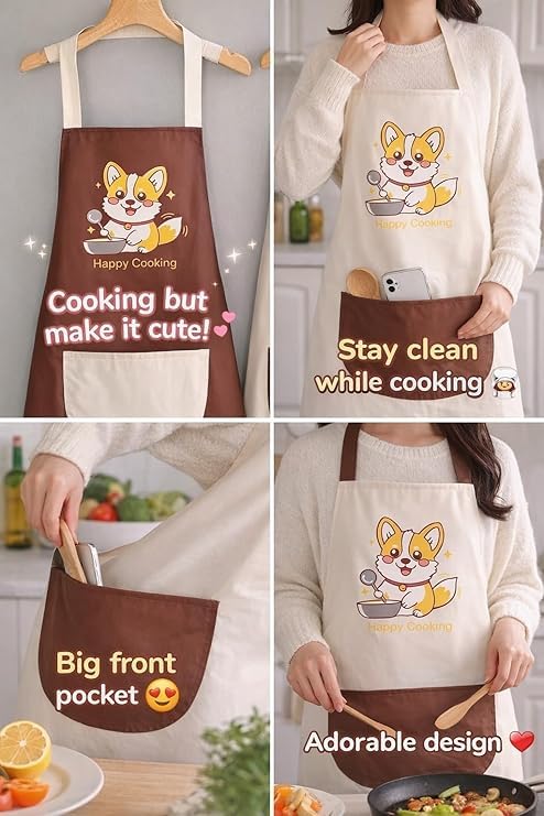 Image of HROY Kitchen Apron for Women & Men with Pocket & Side Towel | Kitchen Apron for Women & Men with Pocket & Side Towel | Reusable Cooking Chef Apron for Home Kitchen