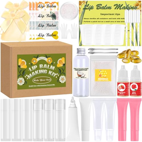 Thaluna Lip Balm Making Kit with Fractionated Coconut Oil Make Your Own Lip Balm Moisturizing DIY Lip Gloss Making Kit - Beeswax Essential Oil Squeeze Empty Tubes Christmas Gift for Girls & Women