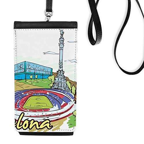 Monedero de smartphone de cuero con diseño de Barcelona y correa colgante negro