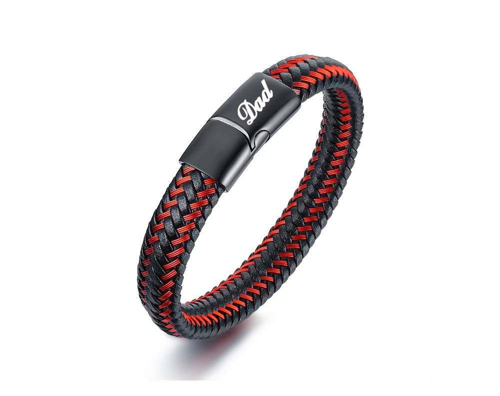 VNOX Personalized Motivational Bracelet For Men – Engraved Rope Bracelet With Lava Stone, Adjustable Stainless Steel