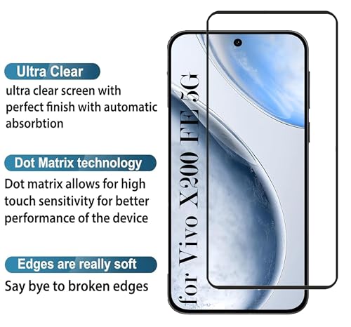 Image of FabeKee Tempered Glass Screen Protector Compatible For Black Cellphone With Edge To Edge Coverage And Easy Installation Kit (Transparent, VIVO X200 FE 5G)