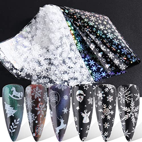 10 Rolls Autocollant de transfert d'ongle,Manucure Autocollants de Transfert,Ensemble D'Autocollants de Transfert,Sapin de Noël,cloche,flocon de neige,pour DIY Nail Decoration(noir+blanc) Cover