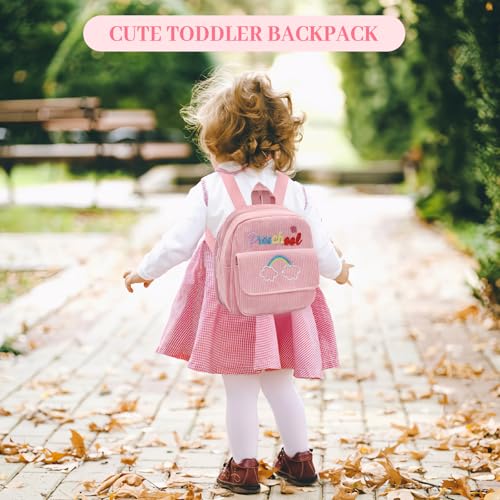 Toddler Backpacks for Girls 2-4, Cute Mini Toddler Bag 1-3, Pink Corduroy Preschool Nursery Backpack Small Travel Backpack for Kids, Toddler Bag Great Gift for Kids2