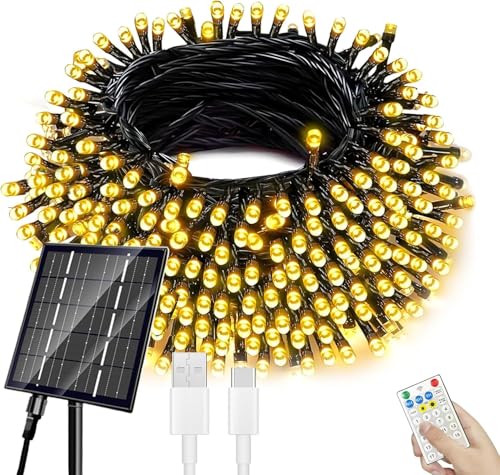 MAOKOT Solar Christmas Lights Outdoor, Upgraded 137FT 400LED Power with Remote,19 Modes Waterproof Solar String Lights for Outside Garden Home Christmas Decorations (Warm White)