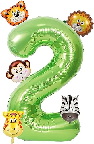 Kateluo 6Pcs Globos Animales Cumpleaños 2 Años, Decoración para Fiestas de Cumpleaños de Niños y Niñas, Decoración Temática