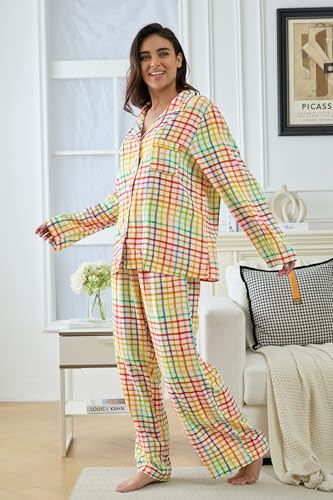 Image of YiNi LuLu Womens Pajamas Set 2 Piece Long Sleeve Sleepwear Button Down Pjs Lounge Set Nightwear with Pockets