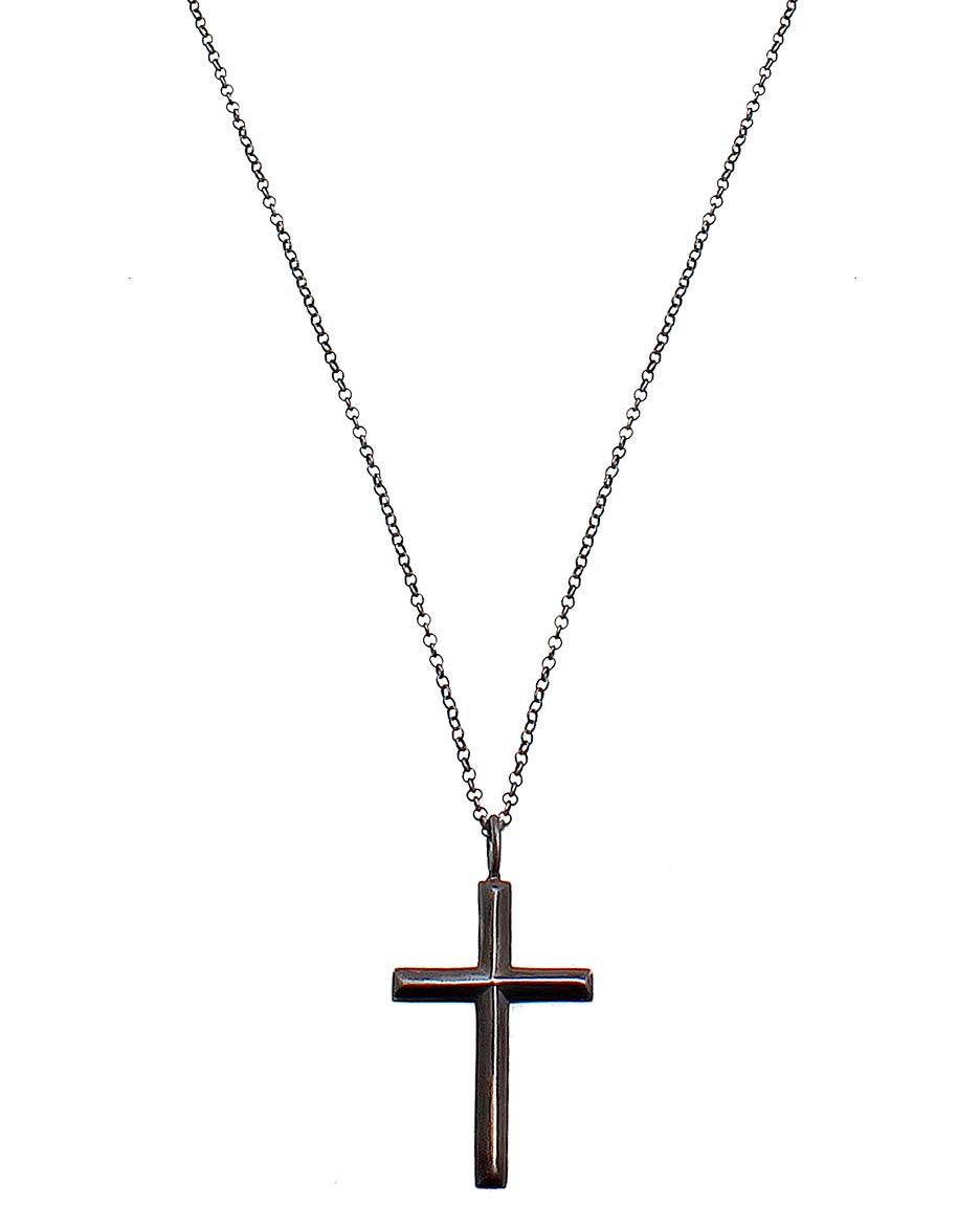Kuzzoi Exklusive Herren Halskette oxidiert geschw�rzt mit Kreuz Anh�nger (30 mm) im Basic Style, Massive Kette f�r Mann und Freund mit religi�sem Kreuz aus 925 Sterling Silber, L�nge 60 cm (Black)