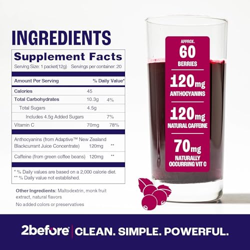 Image of 2before All Natural Vegan Pre Workout, with 120mg Caffeine I Clean Energy, Endurance, Recovery I Pre Workout Women and Men I 20 x Individual Packets I Informed Sports Certified I Blackcurrant