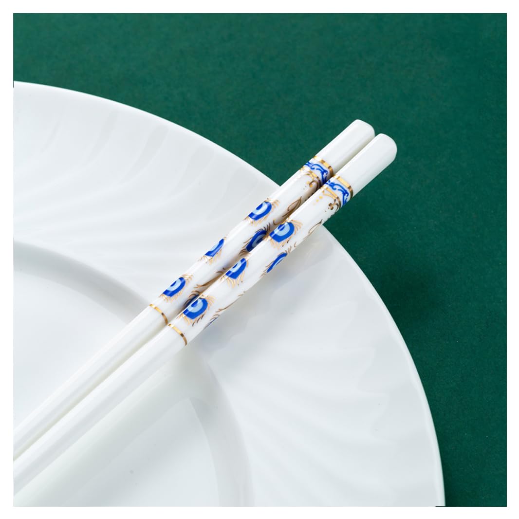 Baguettes, coffret cadeau de baguettes en porcelaine bleue japonaise, coffret cadeau de 10 paires de baguettes réutilisables de qualité supérieure avec étui, baguettes antidérapantes en céramique d'os