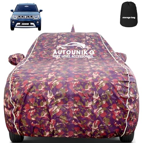 Image of Waterproof Car Body Cover for Maruti Ignis with Mirror and Antenna Pocket and Soft Cotton Lining (Full Bottom Elastic Triple Stitched) (RED Army)