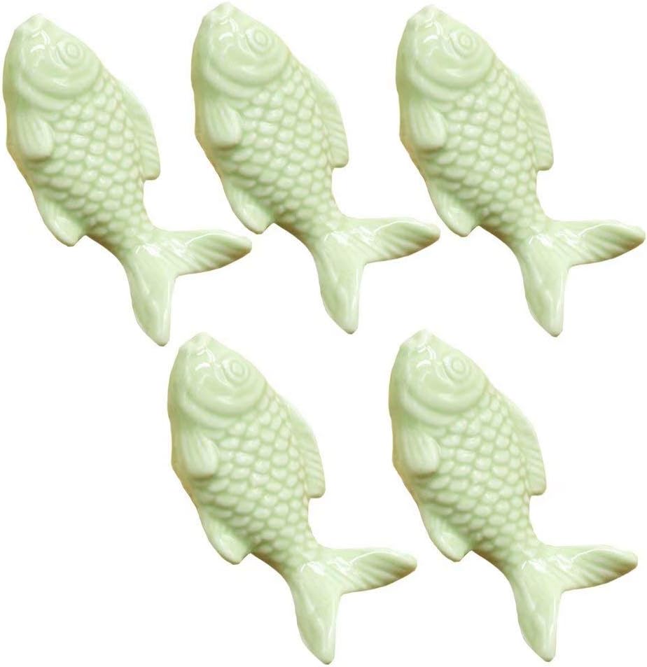 5PCS Vintage Ceramic Door Knob Fish Shape Locker Pull Handles Drawer Cupboard Cabinet Knobs Wardrobe Home Kitchen Hardware-Green