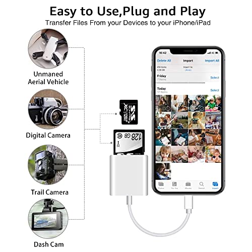 Sd Card Reader For Iphone Ipad Camera,Dual Card Slot Memory Card Reader Supports Sd And Tf Card Trail Camera Viewer Sd Card Adapter Portable Micro Sd Card Reader No Application Required Plug And Play #TOP2