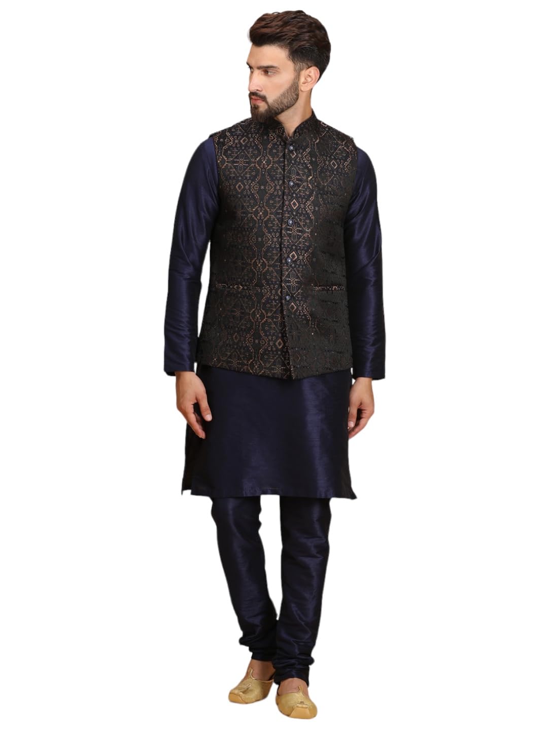 Ethluxis Men's Kurta Churidar Pyjama with Nehru Bandhgala Jacket