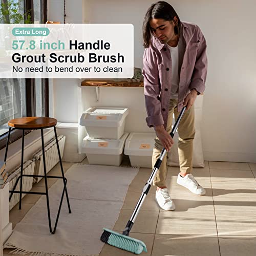Homilifibra 2 In 1 Swivel Grout Brush With 57.8" Long Handle,120°Rotatable Floor Scrub Brush,Shower Grout Scrubber For Tile Floors Kitchen Bathroom,V-Shaped Corner Brush For Hard To Reach Areas #TOP7