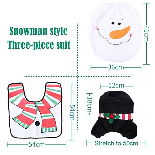 Kungfu Mall festliches 3-teiliges Weihnachtsdekorationsset aus Toilettendeckelbezug, Bodenmatte und Spülkastenbezug mit Hülle für Kosmetiktücherbox, für Weihnachten, Badezimmer schneemann – Bild 4