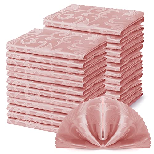 Horbaunal Paquete de 24 servilletas de tela de damasco de 17 x 17 pulgadas, juego de 24 servilletas cuadradas de satén para banquetes de boda, fiesta, oro rosa