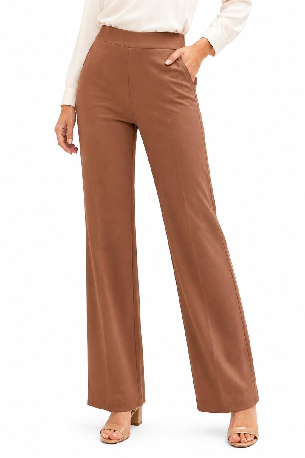 Trouser Pant for Women | Stylish Straight Leg with Zipper Pockets | Tensile Fabric Formal & Casual Office Pants for Work, Travel & Everyday Wear | Chocolate Brown - M-picture-14