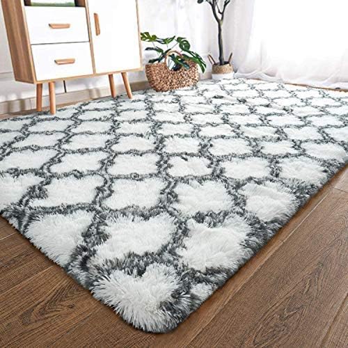 kinganda Area Rugs Carpets Anti-Slip Living Room Floor Rug Shaggy Fluffy Bedroom Home Decor Kids Room Floor Modern Mats (White, About 2.6 ‘x 3.9’ (80 x 120 cm))