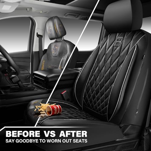 Image of CAR PASS Piping Luxury Leather Two Front Car Seat Covers,Silver Glitter Waterproof Seat Cover Compatible with Front Seat Armrests,Universal Fit for Suvs,Vans,Trucks,Airbag Compatible(Black and Silver)