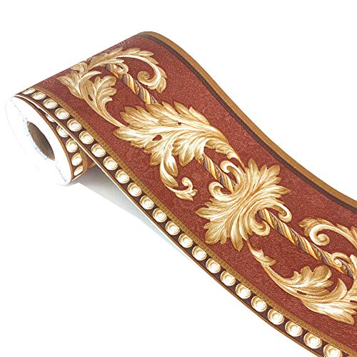 WDragon Carta da parati marrone scuro con motivo floreale, staccabile, per casa, soffitto, bordo decorativo per bagno, soggiorno, cucina, 10 cm x 5 m