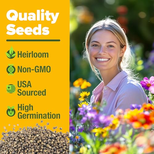 Image of HOME GROWN USA Native Wildflower Seeds Bulk Mix | 49,100+ Non-GMO Annual Flower Seed for Planting | 21 Varieties for Bee & Butterfly Garden Pack | 2 oz