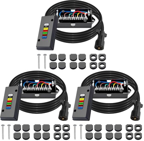 Image of CheeMuii 7 Way Trailer Wiring Harness Kit 8 FT Trailer Cord with 7 Pin Trailer Plug and Junction Box Kit Premium Light and Brake Wiring Wires for Trailer RV (Pack of 3)