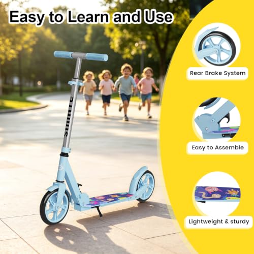 Image of SIMATE Kick Scooter for Kids Teens & Adults, 4 Adjustable Heights, 8IN All Terrain Big Wheels, Foldable and Lightweight, Gifts for Girls Boys