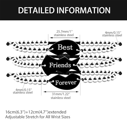 Image of Beaded Bracelet Set | Engraved 3 PCS Puzzle Piece Heart Elegant Delicate Trendy Personalized Family & Best Friends Bracelets | Adjustable Stainless Steel Good Luck Jewelry YA4773