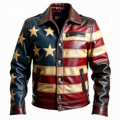 Men's Genuine Leather American Flag Jacket – USA Stars & Stripes Biker Coat, Real Leather American Motorcycle Jacket