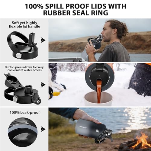 Image of One Gallon Insulated Water Bottle, Triple Wall 128 oz Stainless Steel Wide Mouth Water Bottles (Cold for 48 Hrs), Leak Proof, Non-BPA, Large Water Flask Jug with Paracord Handle & Straw Spout Lids