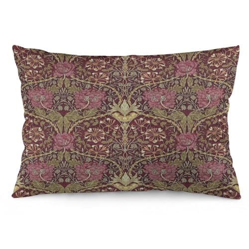Image of Dripglw Honeysuckle Floral William Morris Throw Pillow Covers 12x20 Inch Aesthetic Pillow Velvet Decorative Pillowcase Home Decor Living Room Cushion Case for Bed Sofa Couch