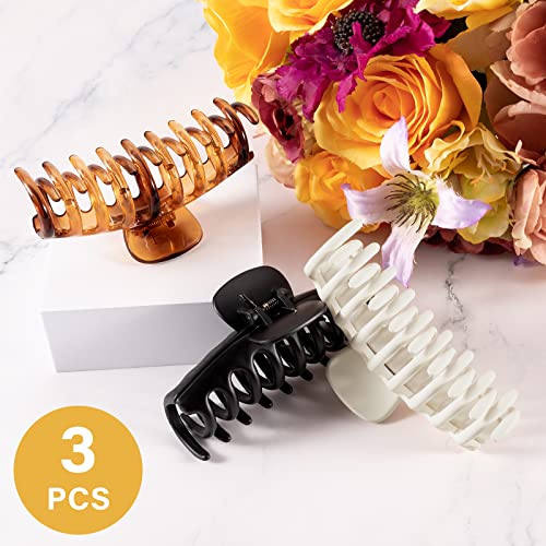 Yohama Abs Big Hair Claw Clips 4.3 Inch Large Hair Clips For Women Thick Curly Hair, Cream Amber Black Banana Hair Clip, Hair Accessories Non-Slip Great Grip For Shower, Exercise, Working. #TOP3