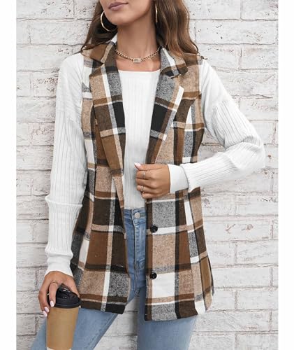 SEMATOMALA Women's Plaid Vest Christmas Cardigan Winter Fall Flannel Vest Sleeveless Blazer Jacket Long Shacket Vest3