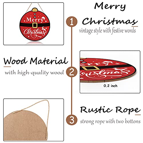 Christmas Decorations Rustic Santa Belt Shaped Wood Sign Plaque (12"X 11"), Merry Christmas Vintage Wall Door Decor Art Sign, Wooden Hanging Sign Decor For Home Garden Living Room Christmas Gift #TOP6