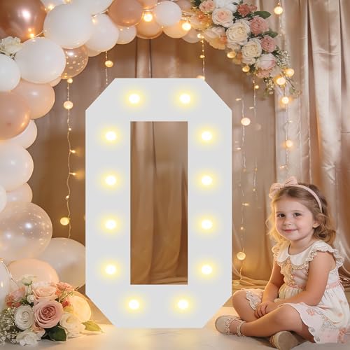 Image of Pooqla 2.4FT Light Up Numbers, Marquee Numbers 2.4 Feet Tall Party Decor for Her Him, Mosaic Big Sign for 10th 20th 50th Birthday Anniversary Decoration Backdrop, Large Pre-Cut Frame Number 0