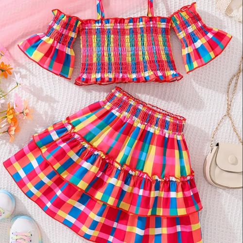 Image of 2 Piece Clothes for Girl, Colorful Tube Top and Elastic Waist Skirt Summer Outfits Sets for Kids