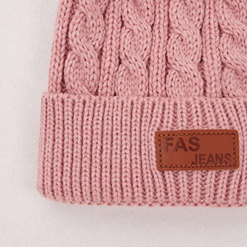 Infant Toddler Baby Knitting Woolen Hat Warm Winter Pure Color Double Pom Pom Boys Girls Beanie Cap (1-3 Years Old, A-Dark Pink) #TOP4