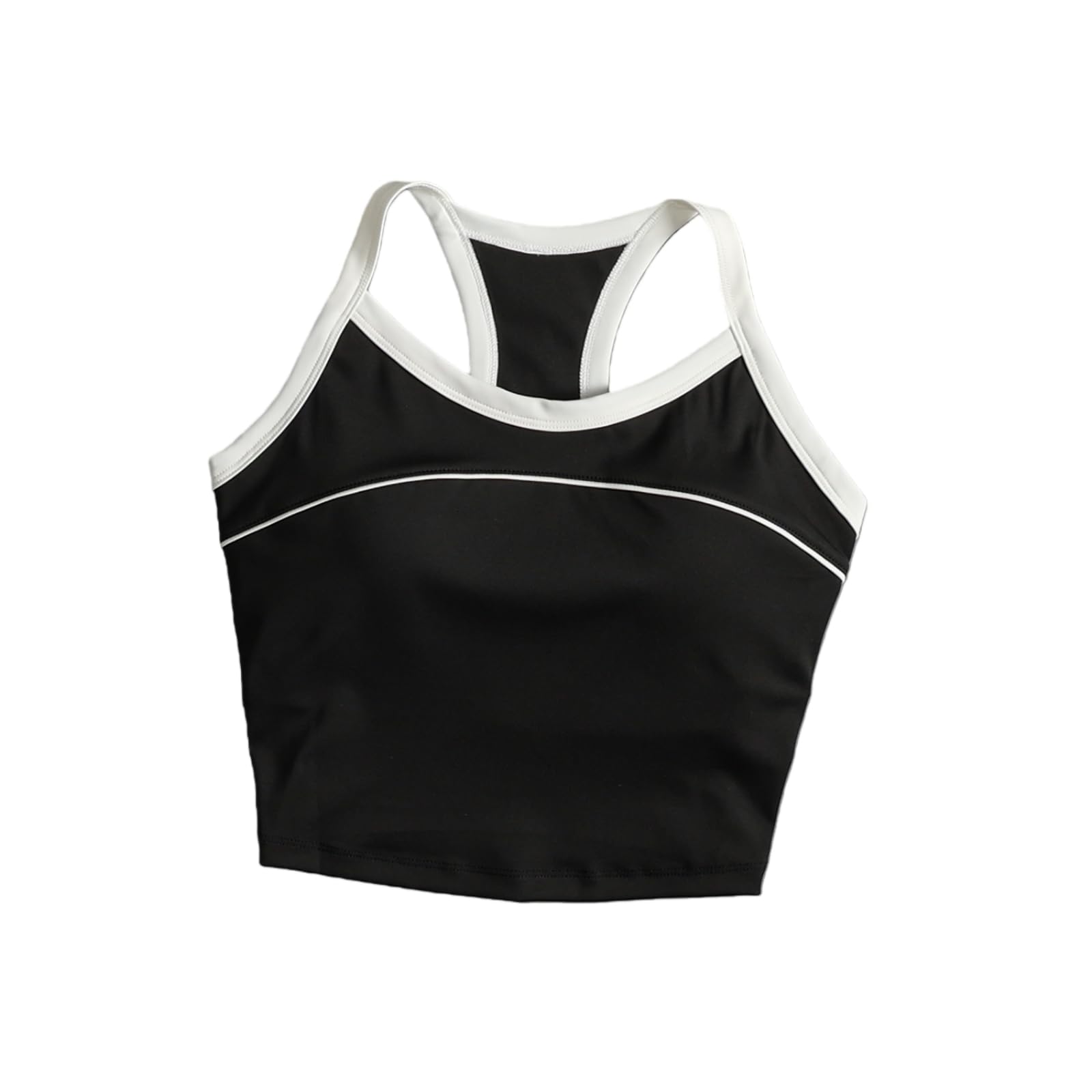 Sujetador Yoga Mujeres Contraste Tubulación Racerback Tank Top Fijo Acolchado Recortado Chaleco Deportivo Correr Gimnasio Entrenamiento-l-White