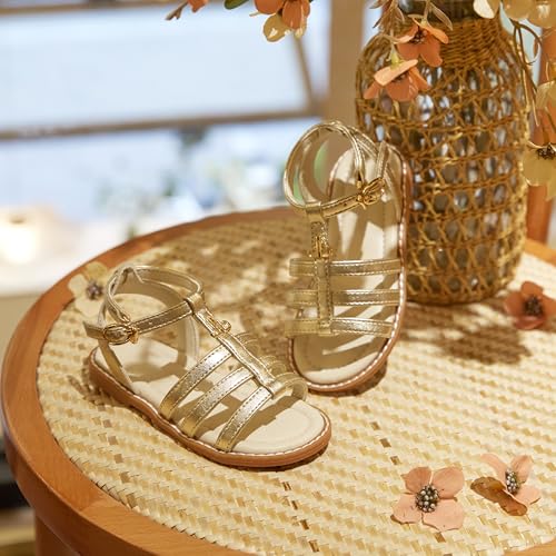 Image of Girls Gladiator Sandals with Adjustable Buckle Comfy Ankle Strappy Flat Shoes