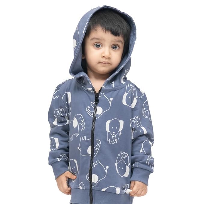 Real Basics Kids Cotton Fleece Full Sleeve Set of 2 Hoodie Sweatshirts for Boys & Girls (WHT-HAATHI_GRNzipBOSS-612M) 1