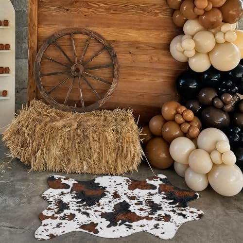 Nuanchu Western Cowboy Party Decorations Cow Print Cowhide Rug Wooden Wagon Wheel Vintage Rustic Western Party Decor for Cowboy Theme Birthday Decor