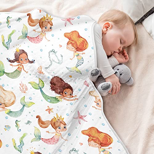Image of Swaddle Blanket for Watercolor Mermaid Baby Receiving Blanket Muslin Baby Swaddles Soft Cotton Breathable Nursery Blankets for Unisex Boys and Girls 30x40 Inch