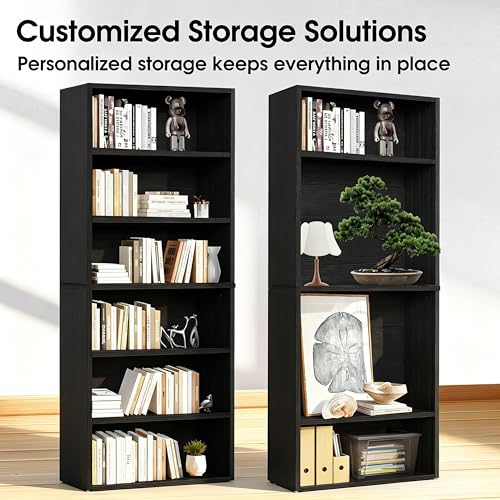 Image of HealSmart 6 Tier Bookcase, Industrial 6 Book Shelf, 9.2 inch D x 23.8 inch W x 63 inch H Tall Open Cube Storage Organizer for Home Office, Living Room, Bedroom and Dinning Room, Black