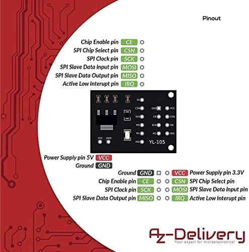 AZDelivery NRF24L01+ 8-Pin Breakout Adapter Board Wireless Transceiver Module 4.8V 12V AMS1117 2.4 GHz NRF24L01 Compatible with Raspberry Pi Including E-Book!