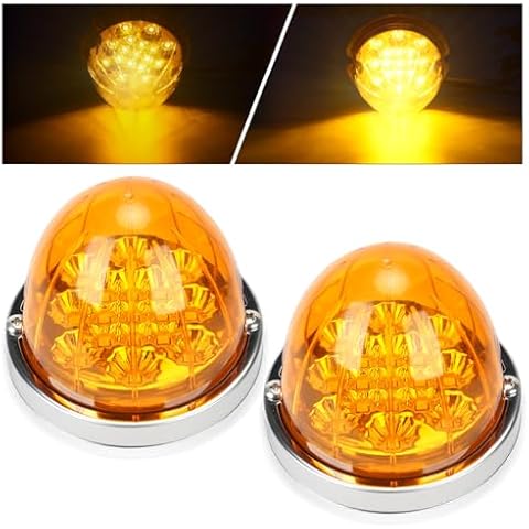2PCS 17 LED Dual Function Watermelon Lights, Amber Lens with Stainless Steel Bezel Stop Turn Signal Marker Lights, for Freightliner Kenworth Peterbilt Trailer Heavy Trucks Cover